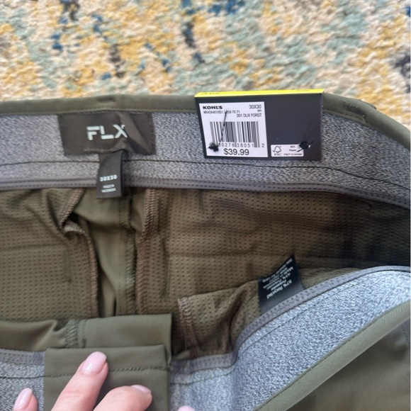 Men’s FLX‎ Premium Flat Front Lightweight Pants 30x30 Olive Green - Picture 4 of 6